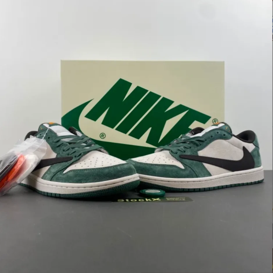 Travis Scott x Air Jordan 1 Low OG SP Green Velvet Shoes Sneakers by Air Jordan