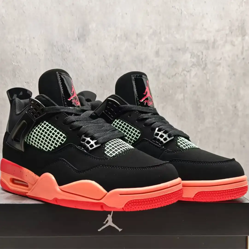 Air Jordan 4 Retro Black Infrared Barely Volt Shoes Sneakers by Air Jordan