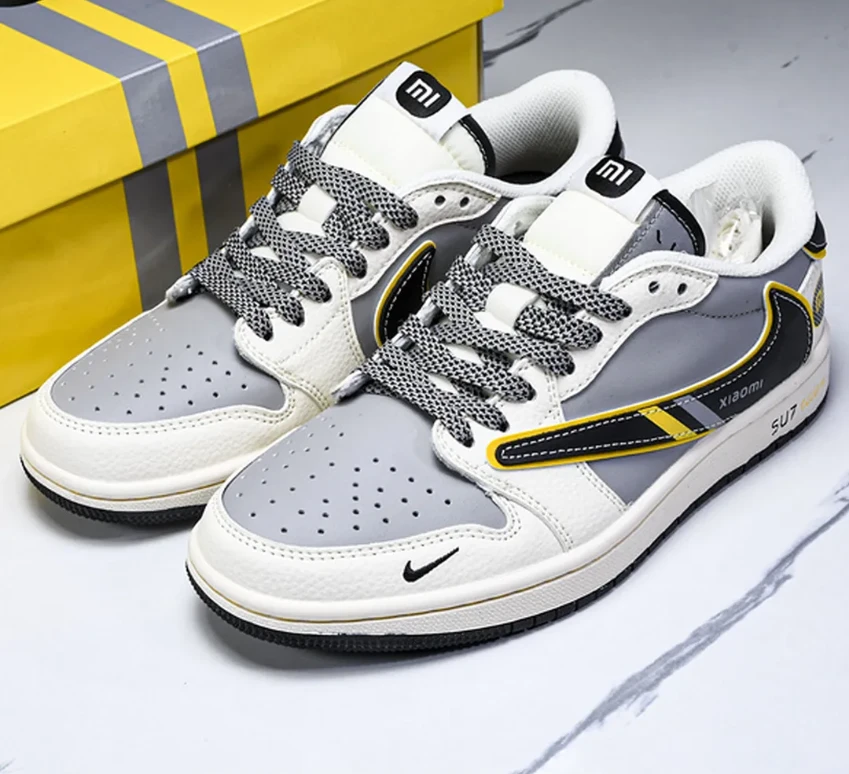 Travis Scott x Xiaomi x AJ 1 Low SP OG Light Grey Black Yellow Shoes Sneakers by Air Jordan