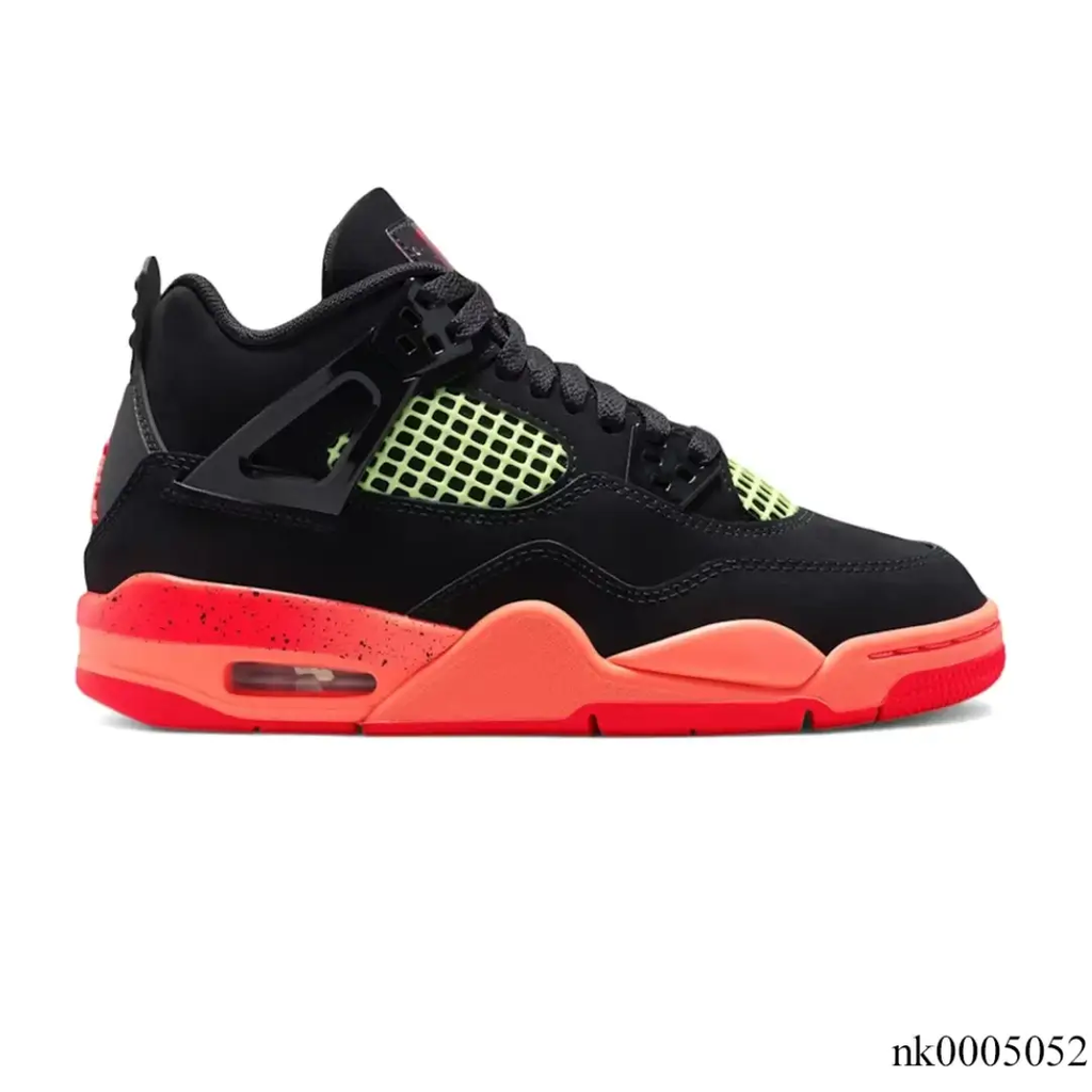 Air Jordan 4 Retro Black Infrared Barely Volt Shoes Sneakers by Air Jordan