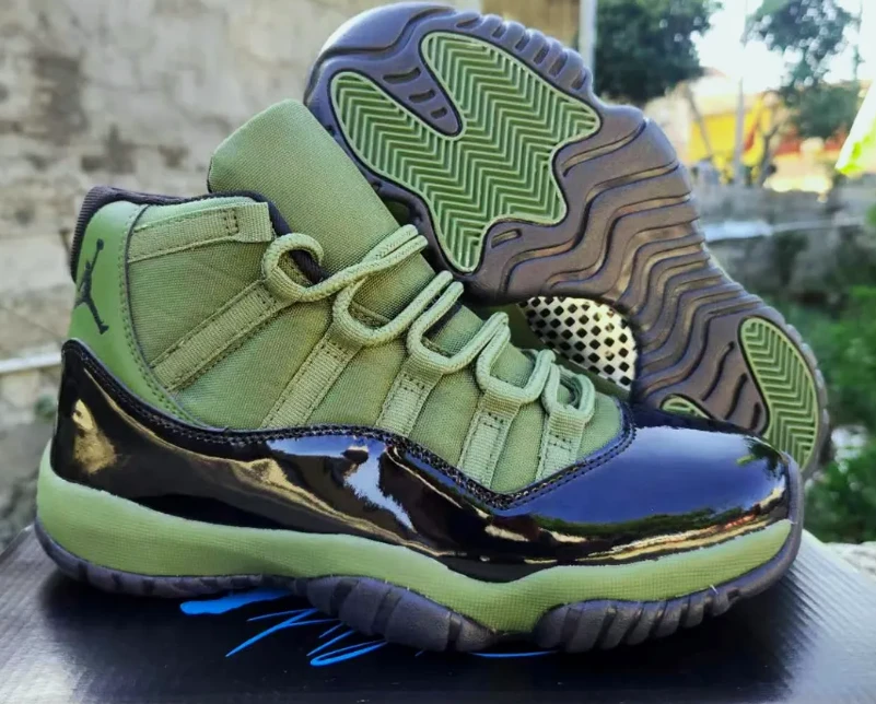 Air Jordan 11 Retro Olive and Black Shoes Sneakers by Air Jordan