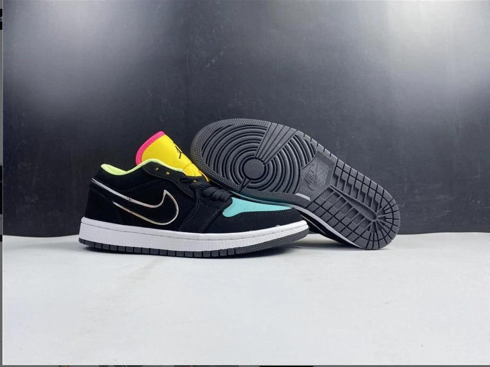 Air Jordan 1 Low Black Aurora Green Laser Orange Shoes Sneakers by Air Jordan