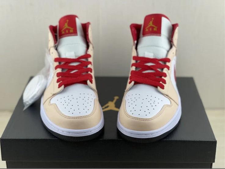 Air Jordan 1 Mid Beige White Red Shoes Sneakers by Air Jordan