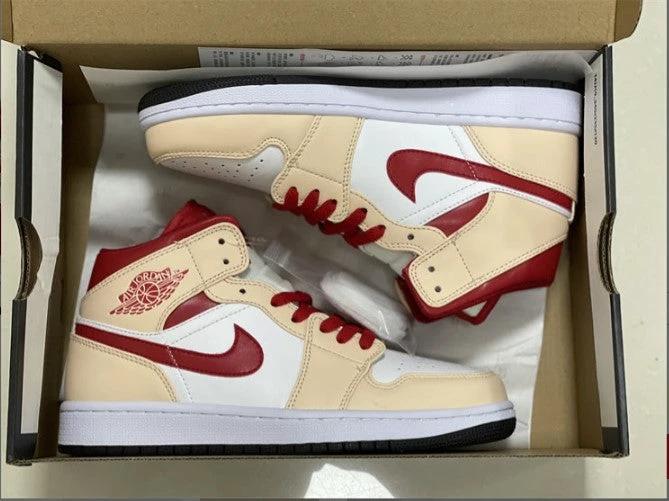 Air Jordan 1 Mid Beige White Red Shoes Sneakers by Air Jordan