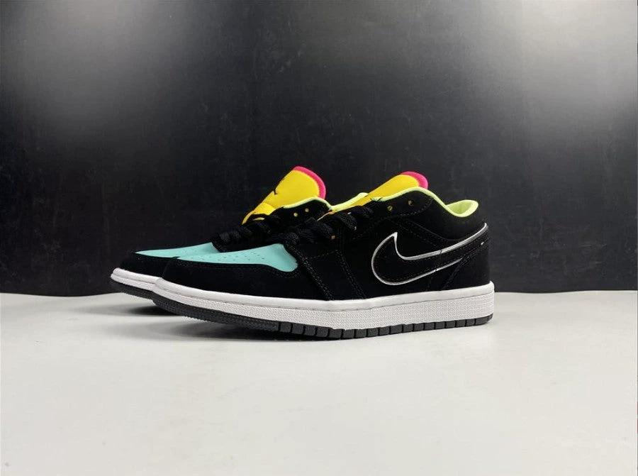 Air Jordan 1 Low Black Aurora Green Laser Orange Shoes Sneakers by Air Jordan
