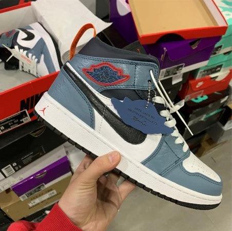 Air Jordan 1 Mid White Black Blue Sneakers by Air Jordan