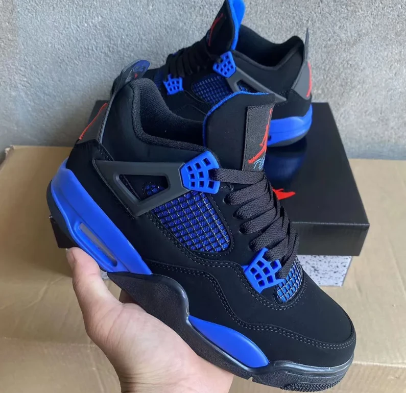 Air Jordan 4 Retro Black Deep Royal Blue Shoes Sneakers by Air Jordan