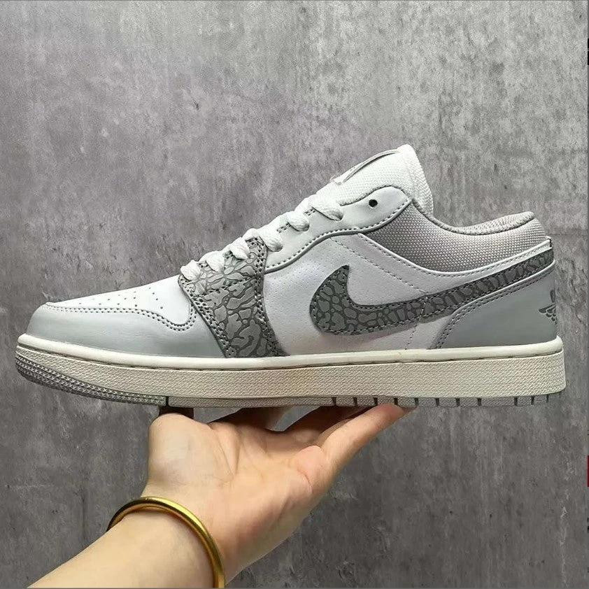 Air Jordan 1 Low PRM Grey Elephant Print Shoes Sneakers by Air Jordan