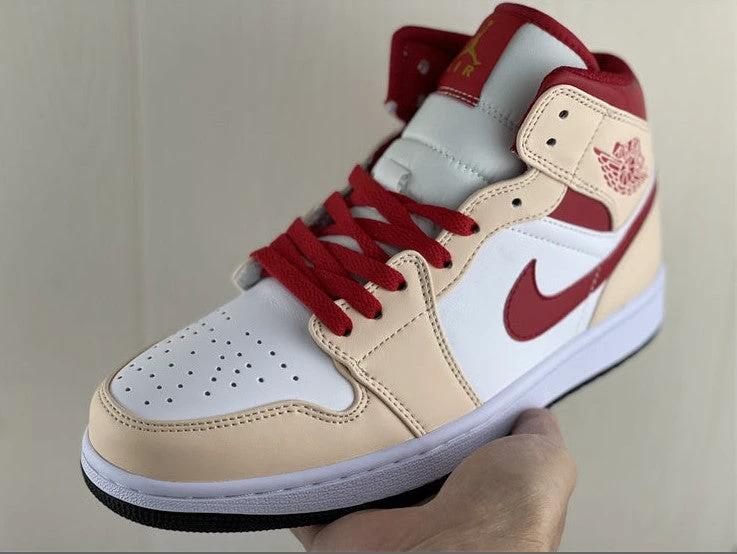 Air Jordan 1 Mid Beige White Red Shoes Sneakers by Air Jordan