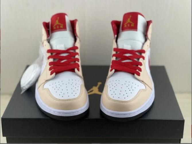 Air Jordan 1 Mid Beige White Red Shoes Sneakers by Air Jordan