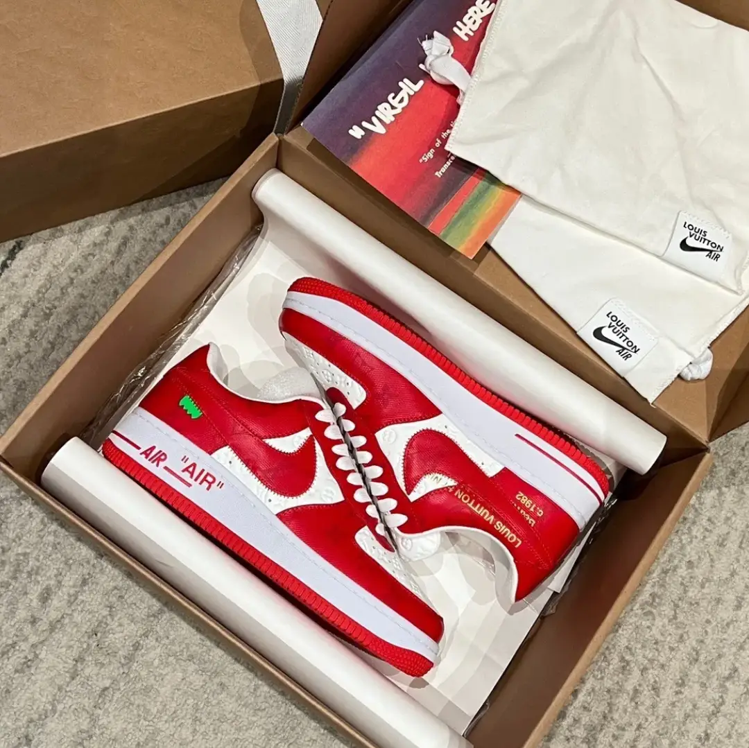 LV x Air Force 1 Virgil Abloh White Red Shoes Sneakers by Air Jordan