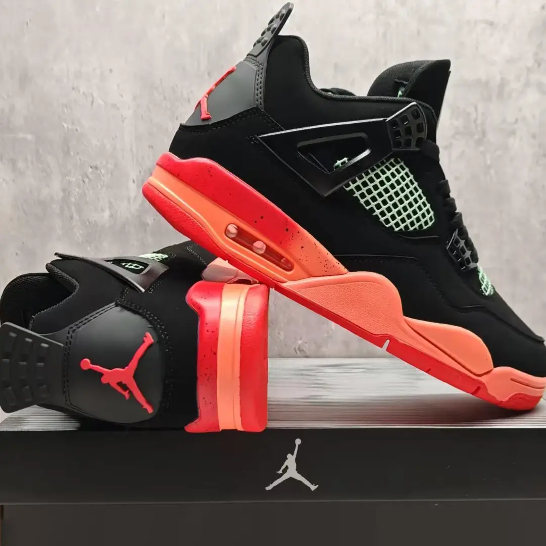 Air Jordan 4 Retro Black Infrared Barely Volt Shoes Sneakers by Air Jordan