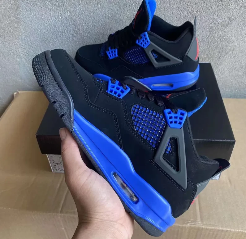 Air Jordan 4 Retro Black Deep Royal Blue Shoes Sneakers by Air Jordan