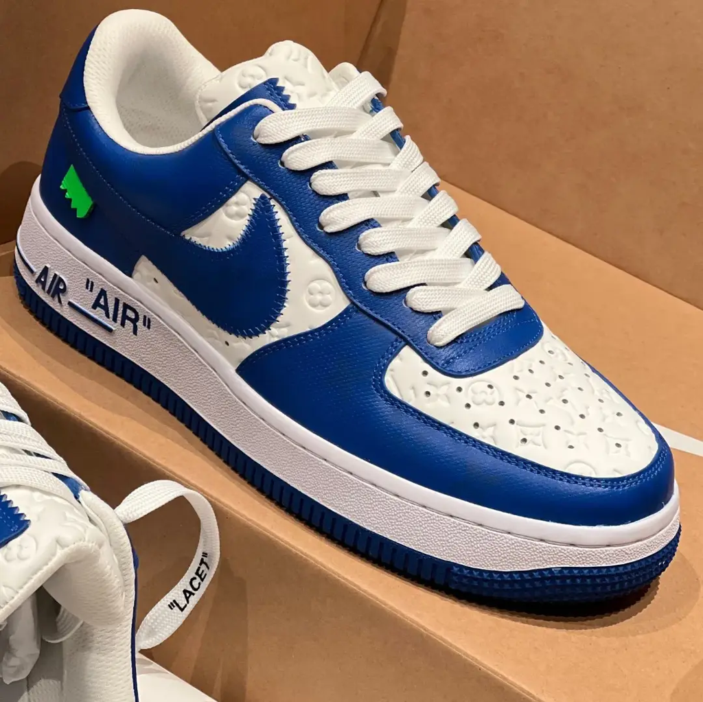LV x Air Force 1 Virgil Abloh White Blue Shoes Sneakers by Air Jordan