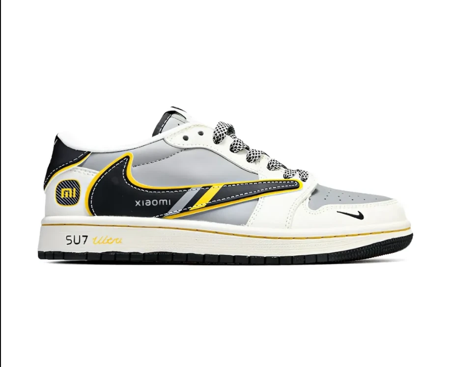 Travis Scott x Xiaomi x AJ 1 Low SP OG Light Grey Black Yellow Shoes Sneakers by Air Jordan