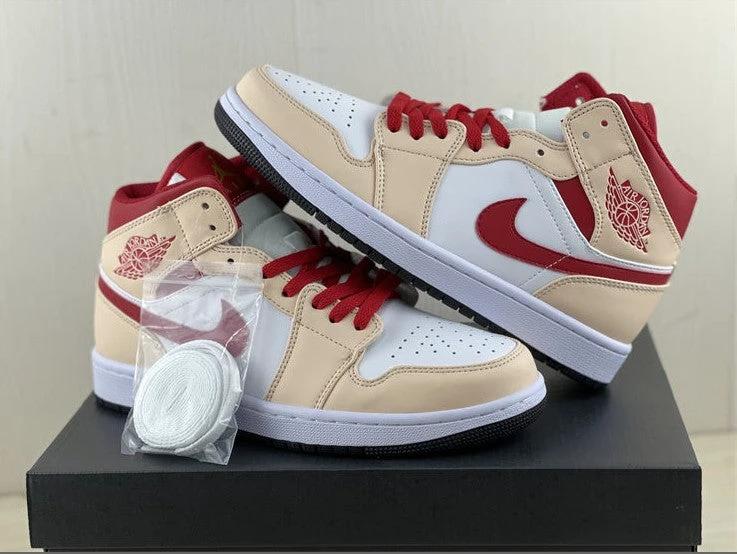 Air Jordan 1 Mid Beige White Red Shoes Sneakers by Air Jordan