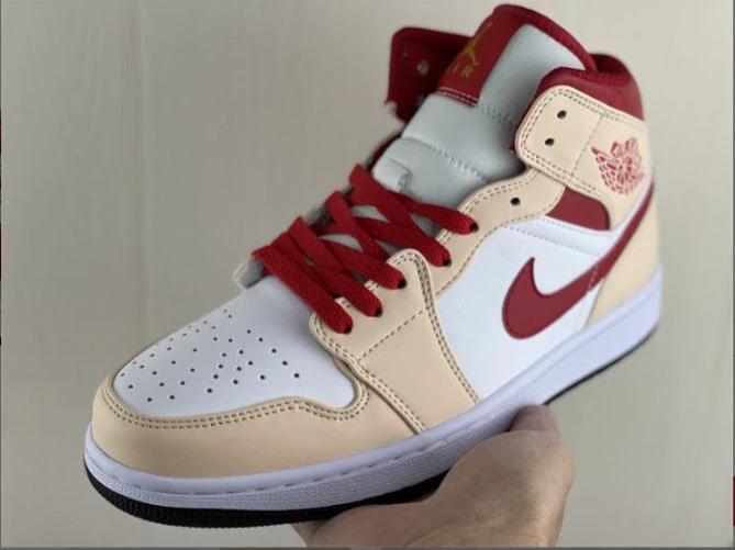 Air Jordan 1 Mid Beige White Red Shoes Sneakers by Air Jordan