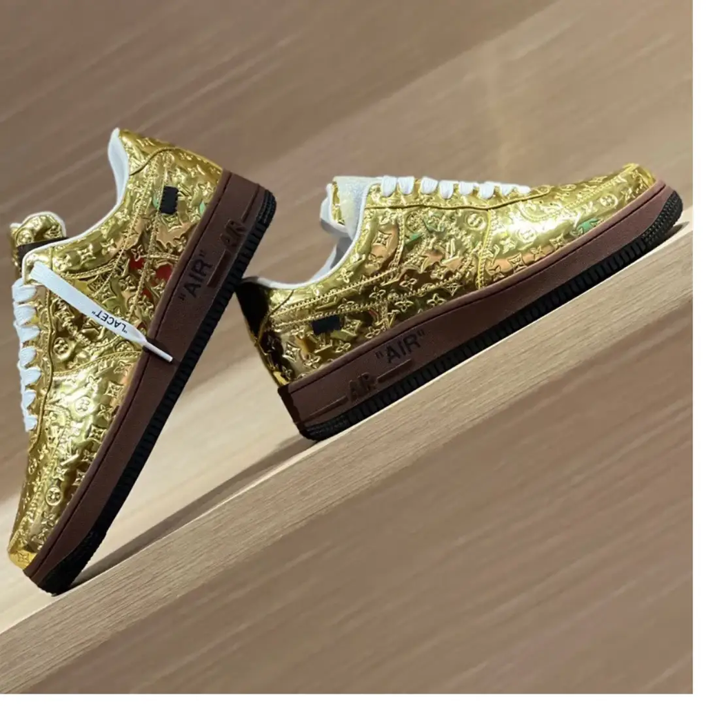LV x Air Force 1 Low Virgil Abloh Metallic Gold Shoes Sneakers by Air Jordan