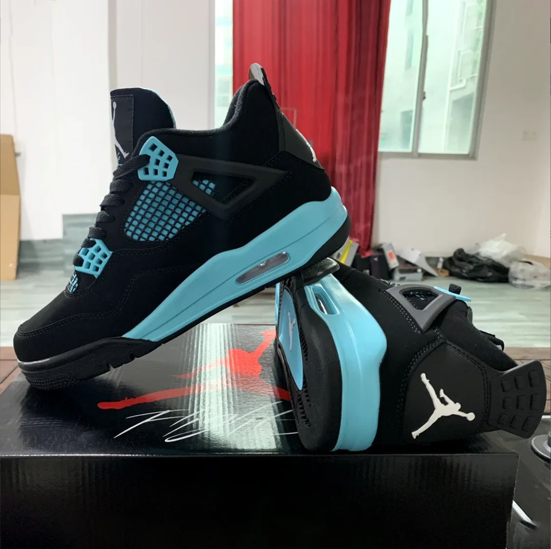 Air Jordan 4 Black Cyan Shoes Sneakers by Air Jordan