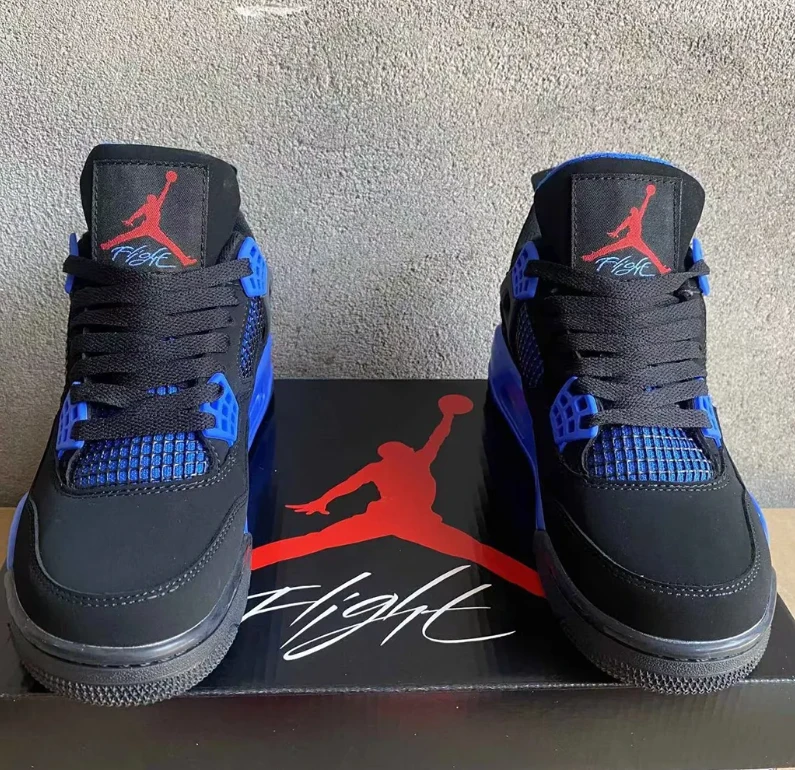 Air Jordan 4 Retro Black Deep Royal Blue Shoes Sneakers by Air Jordan