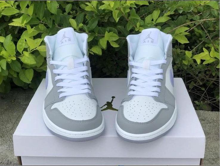 Air Jordan 1 Mid Wolf Grey Aluminum Shoes Sneakers by Air Jordan