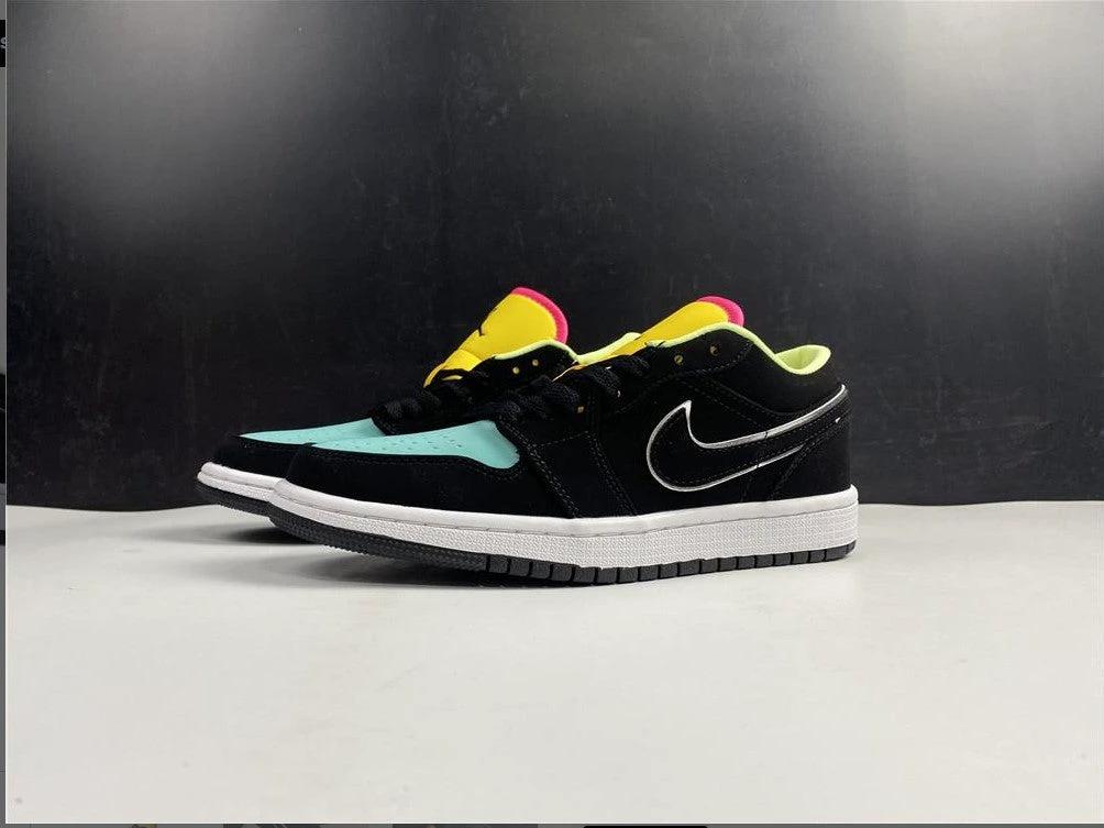 Air Jordan 1 Low Black Aurora Green Laser Orange Shoes Sneakers by Air Jordan