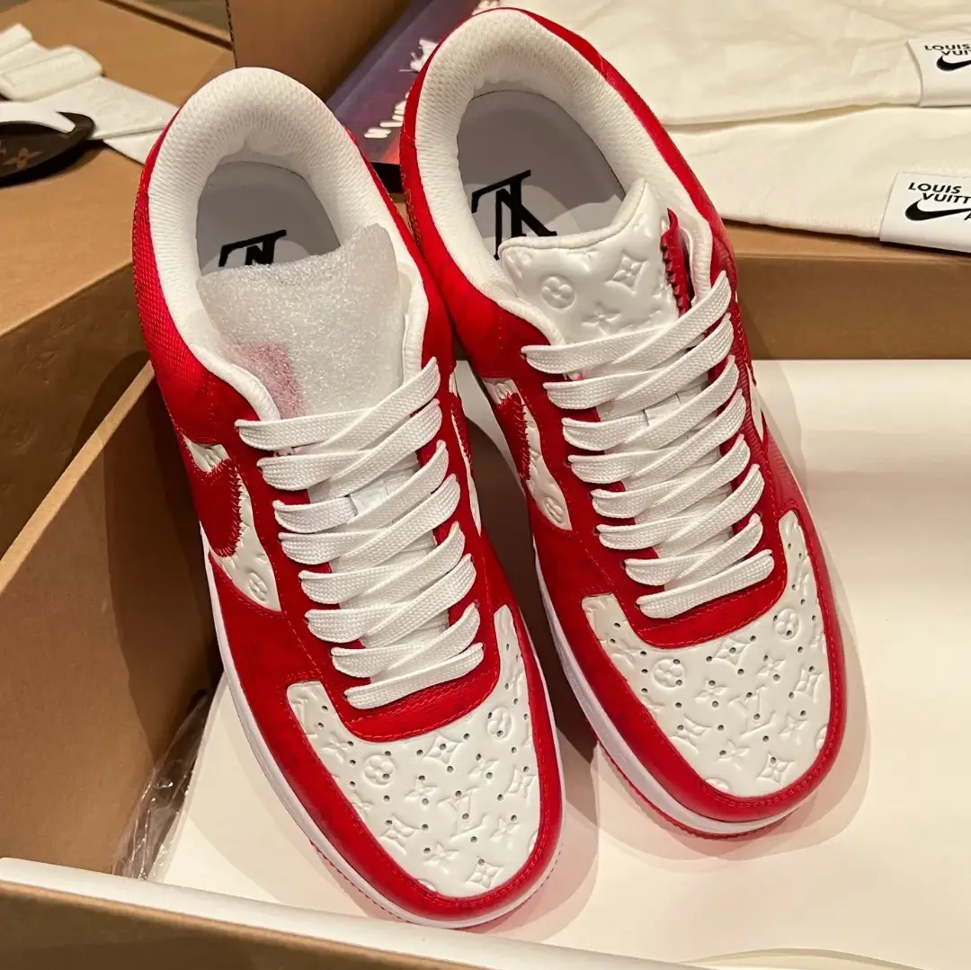 LV x Air Force 1 Virgil Abloh White Red Shoes Sneakers by Air Jordan