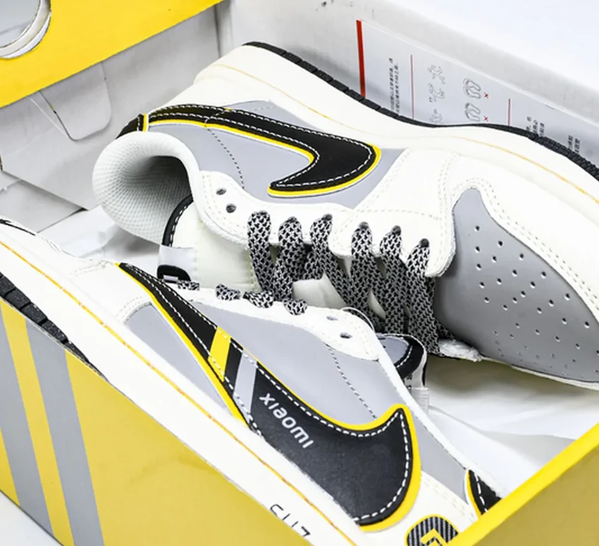 Travis Scott x Xiaomi x AJ 1 Low SP OG Light Grey Black Yellow Shoes Sneakers by Air Jordan