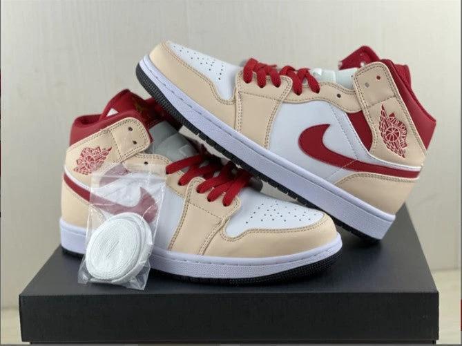 Air Jordan 1 Mid Beige White Red Shoes Sneakers by Air Jordan
