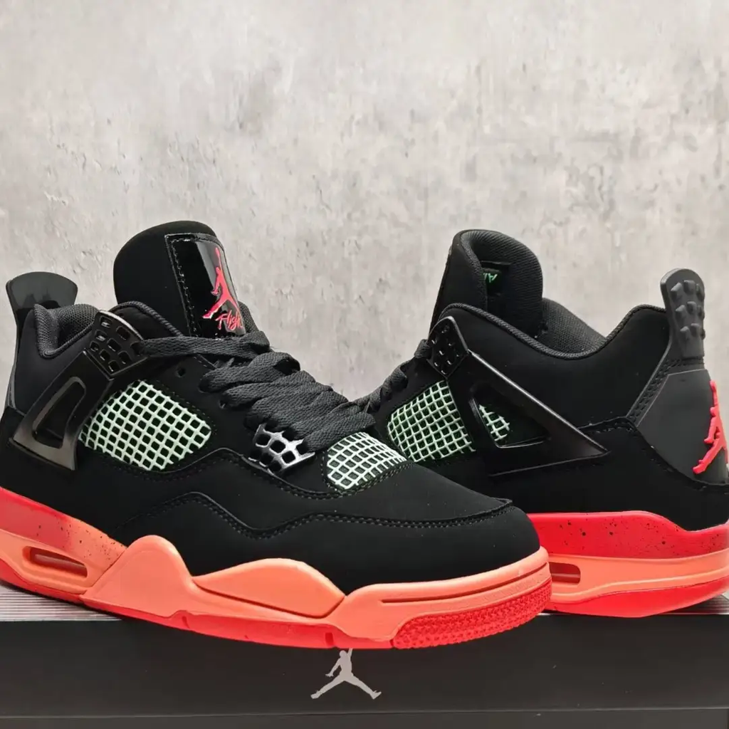 Air Jordan 4 Retro Black Infrared Barely Volt Shoes Sneakers by Air Jordan