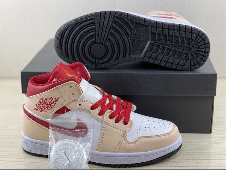 Air Jordan 1 Mid Beige White Red Shoes Sneakers by Air Jordan