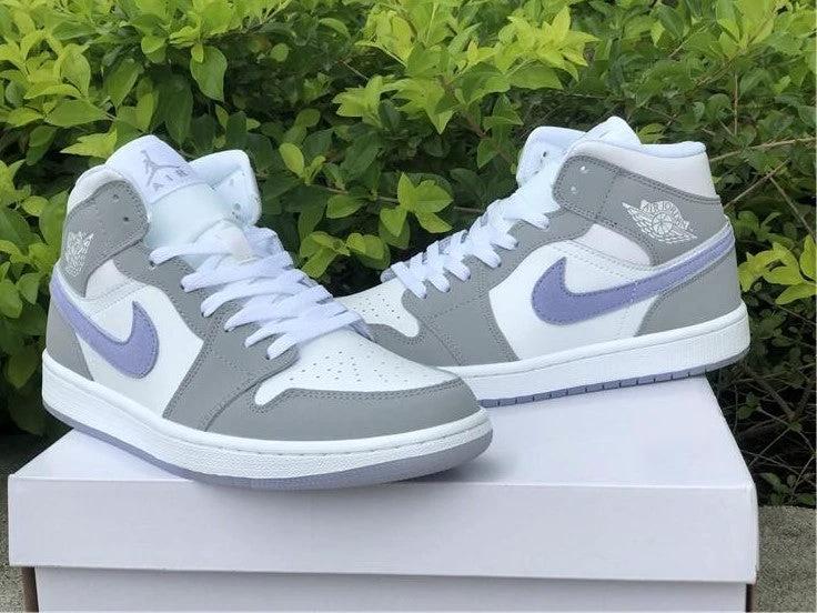 Air Jordan 1 Mid Wolf Grey Aluminum Shoes Sneakers by Air Jordan