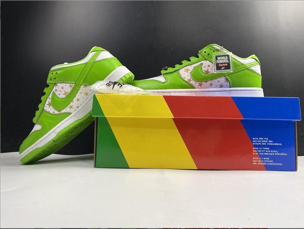 SB Dunk Low White Green x Supreme Shoes Sneakers by Air Jordan