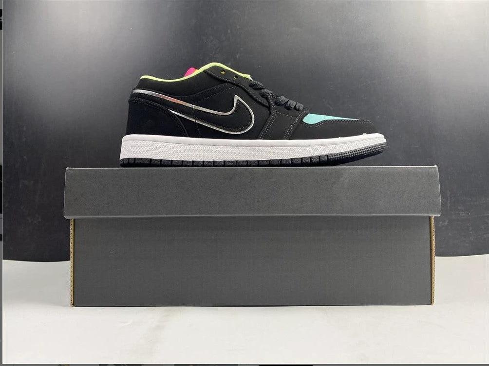 Air Jordan 1 Low Black Aurora Green Laser Orange Shoes Sneakers by Air Jordan