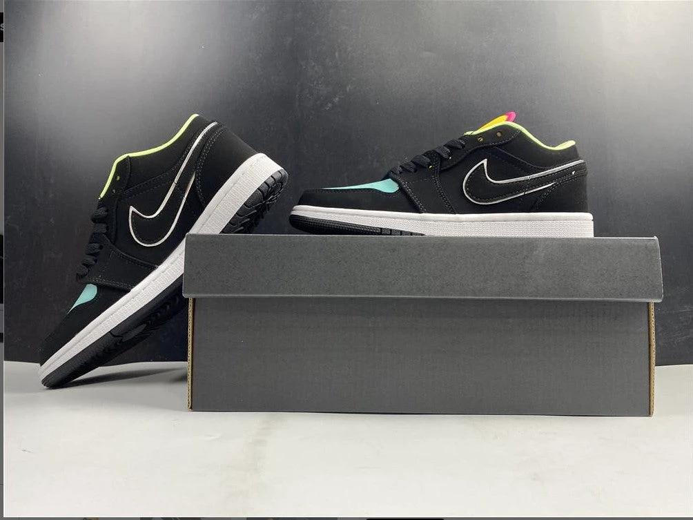 Air Jordan 1 Low Black Aurora Green Laser Orange Shoes Sneakers by Air Jordan