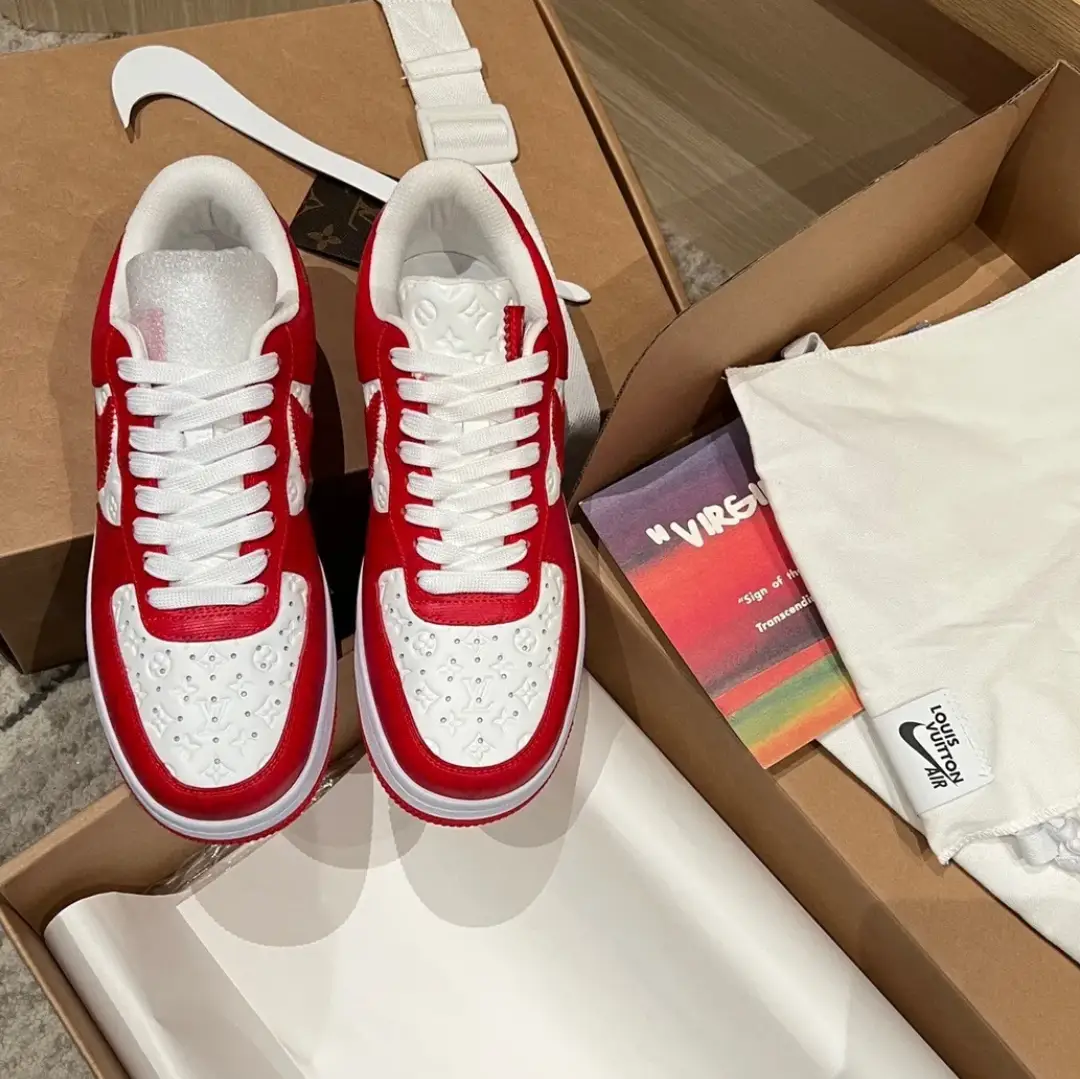 LV x Air Force 1 Virgil Abloh White Red Shoes Sneakers by Air Jordan