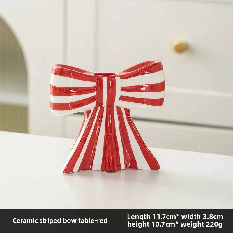 Classic Striped Bow Ceramic Candle Holder by Bowlift
