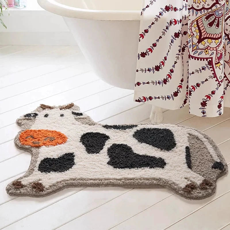 Mini Cow Fluffy Bath Mat by Bowlift