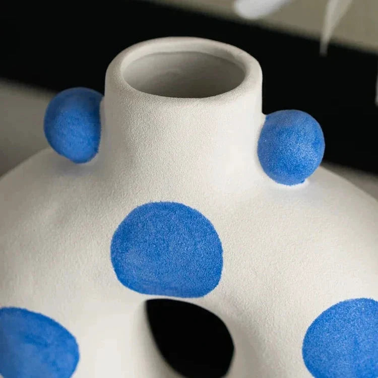 Blue Polka Dot Wonky Vase by Bowlift