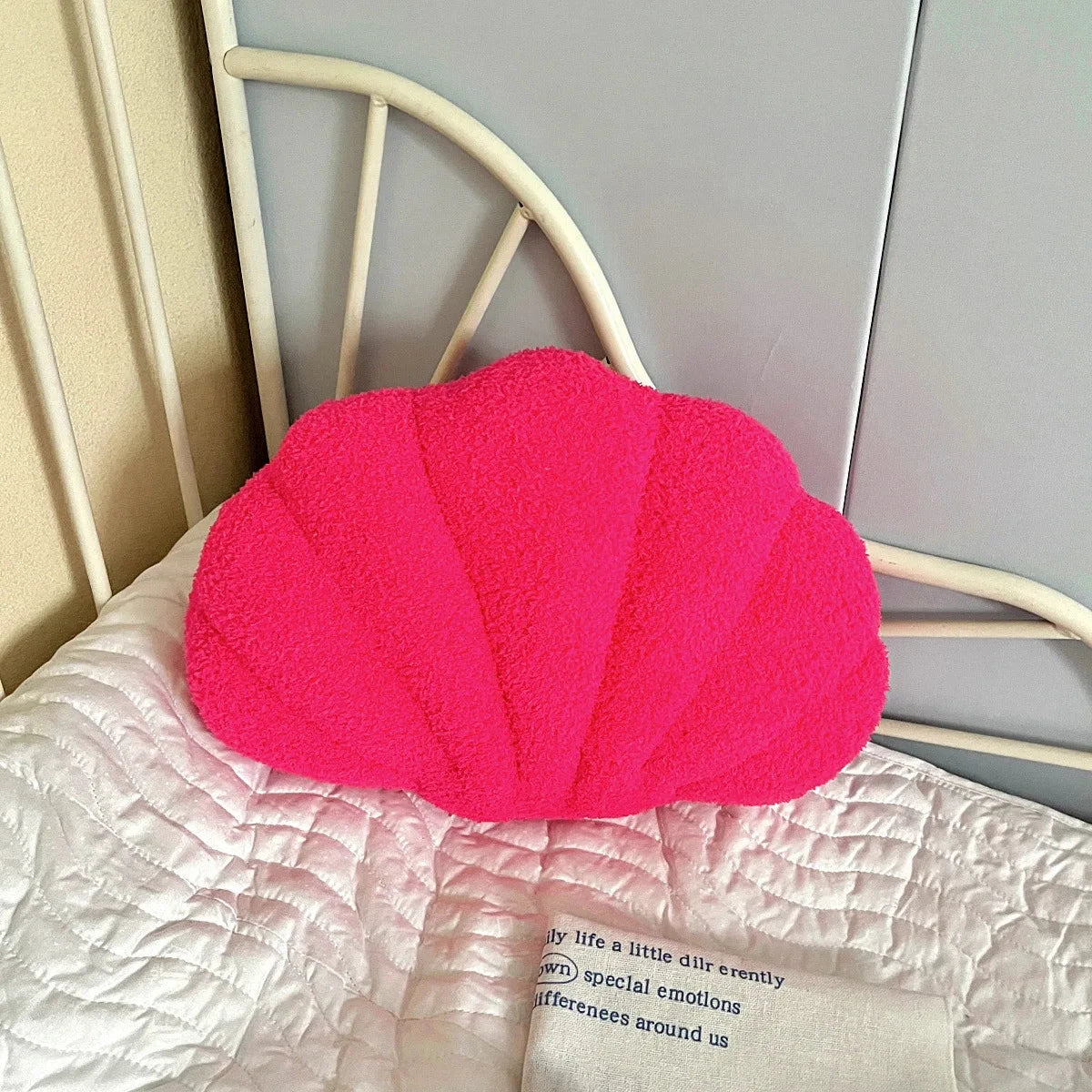 Pastel Shell Cushion – Fluffy Bouclé Plush Pillow by Bowlift