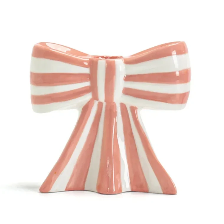 Classic Striped Bow Ceramic Candle Holder by Bowlift