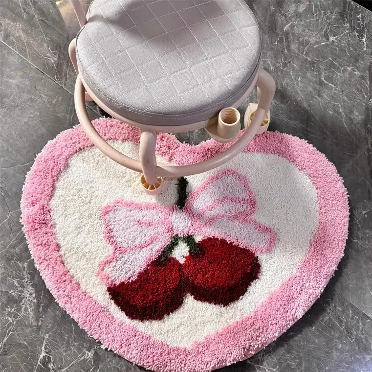 Pink Bow Heart Tufted Mat by Bowlift