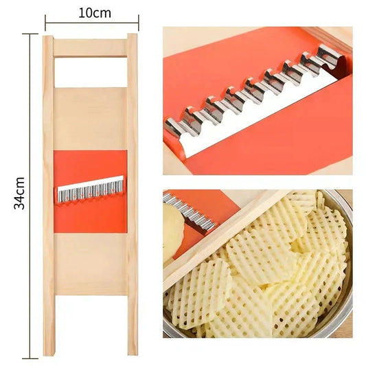 CrissChef Potato Slicer | Grid Shape & Stainless Steel | Creative Vegetable Chips | Wooden Handle by BowLift