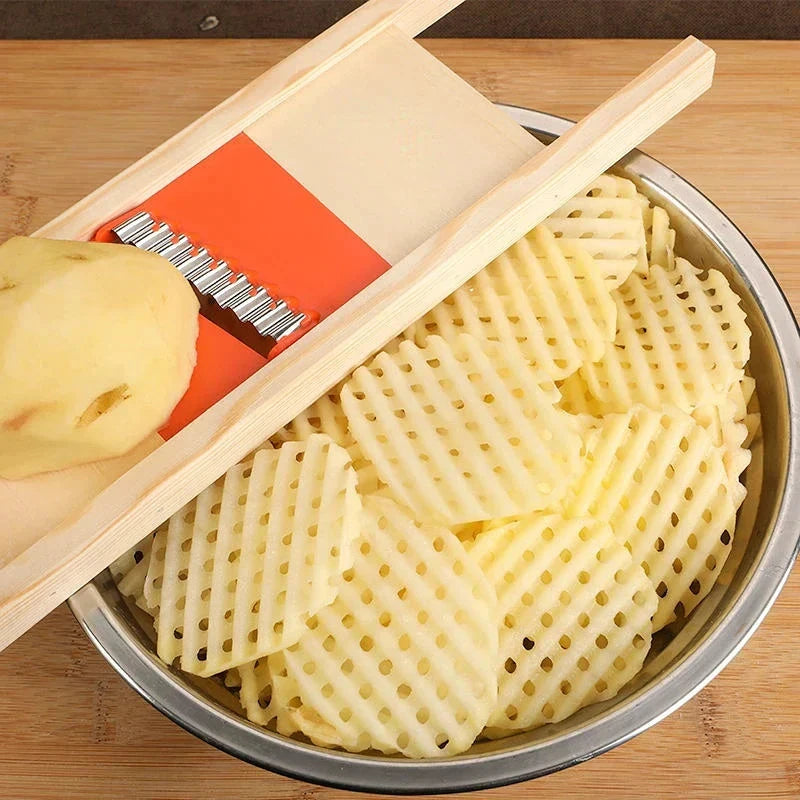 CrissChef Potato Slicer | Grid Shape & Stainless Steel | Creative Vegetable Chips | Wooden Handle by BowLift
