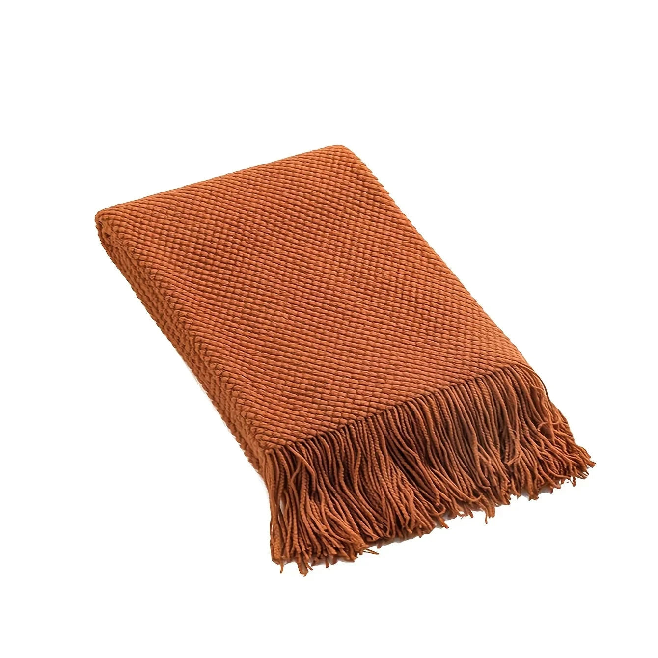 Aurelia Cozy Tassel Knitted Blanket in Morandi Orange | Soft & Warm | 3 Sizes | For Sofa, Bed & Travel by BowLift