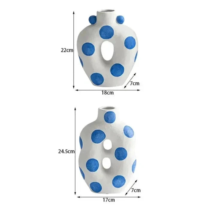 Blue Polka Dot Wonky Vase by Bowlift