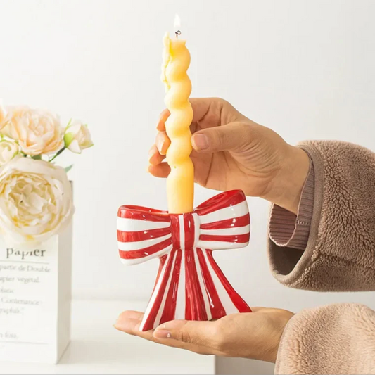 Classic Striped Bow Ceramic Candle Holder by Bowlift