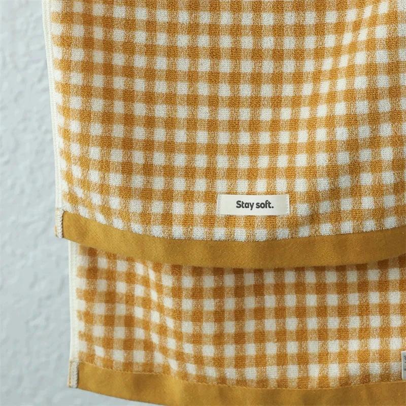 Retro Small Grid Cotton Towel – Soft & Absorbent Household Towel by Bowlift