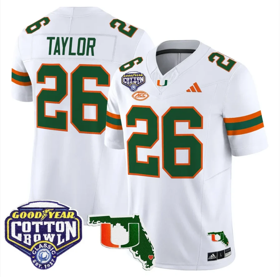 Sean Taylor Jersey #26 Miami Hurricanes 2025 Cotton Bowl Florida Stitched White by NCAA Football Jersey
