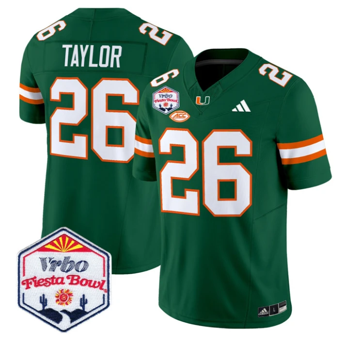 Sean Taylor Jersey #26 Miami Hurricanes 2026 Fiesta Bow Patch Stitched Green by NCAA Football Jersey